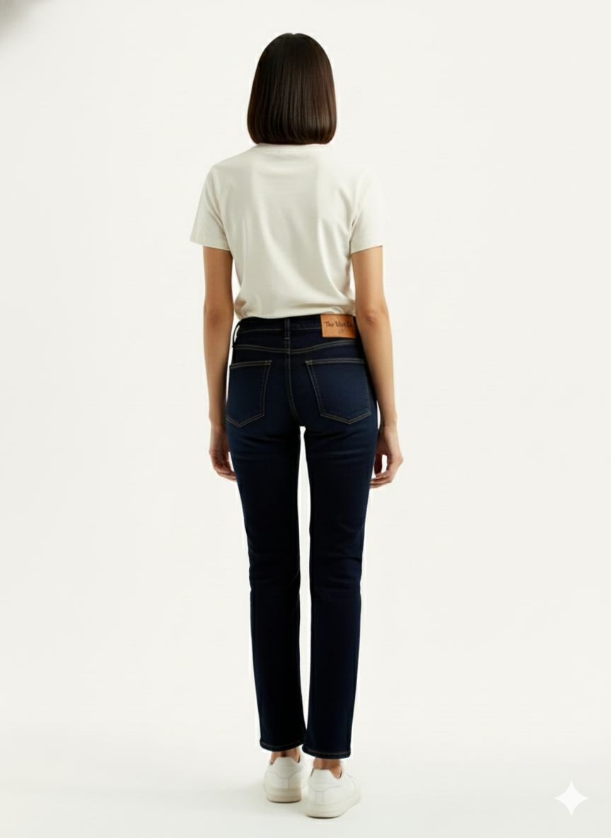 Women's 113 Dark Blue Slim Straight Fit High Rise Jeans (100% Cotton)