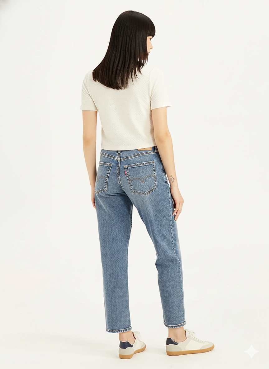 Women's 114 Blue Baggy Fit Mid Rise Jeans (100% Cotton)