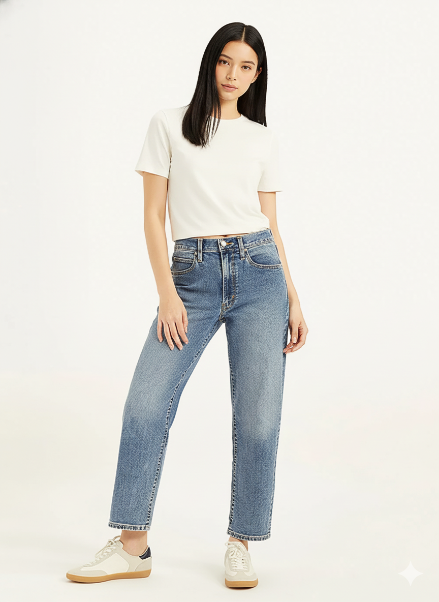 Women's 114 Blue Baggy Fit Mid Rise Jeans (100% Cotton)