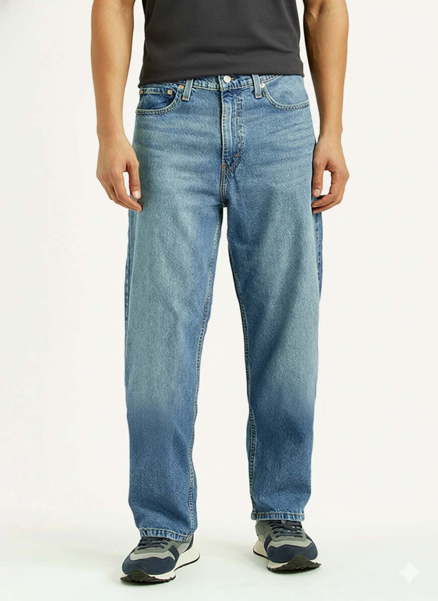 Men's 115 Light Blue Loose Fit Mid Rise Jeans (100% Cotton)