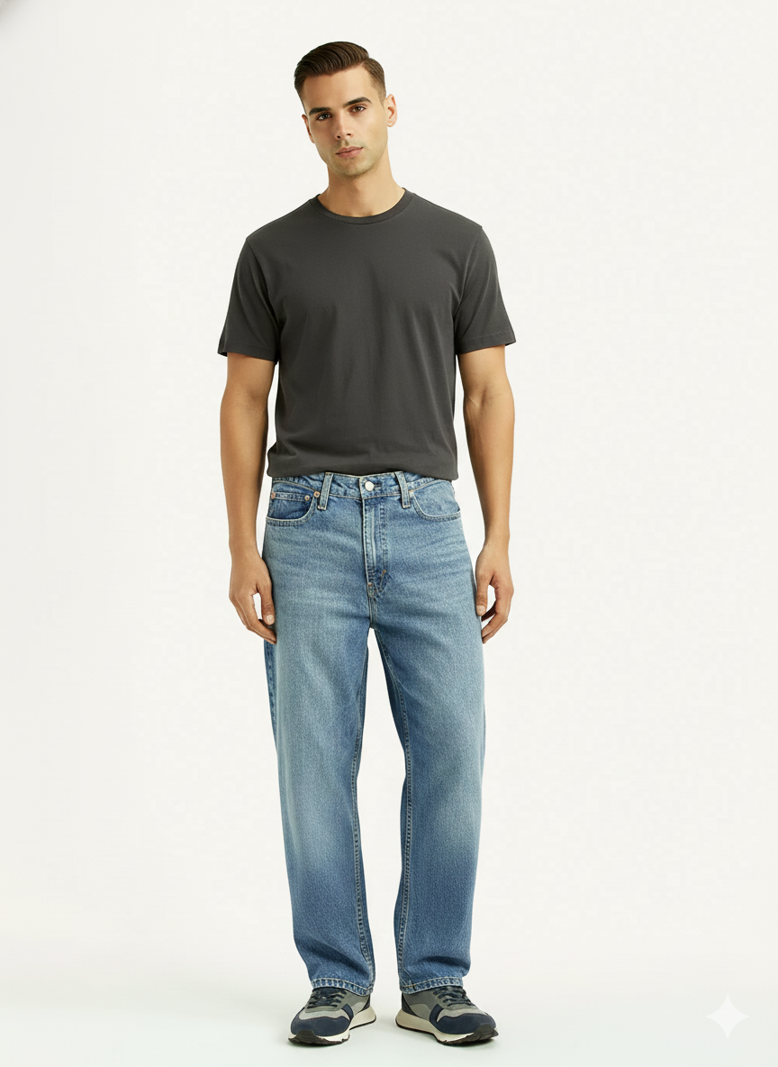 Men's 115 Light Blue Loose Fit Mid Rise Jeans (100% Cotton)