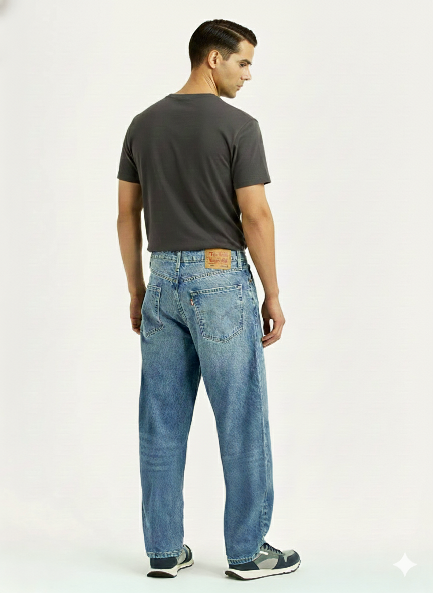 Men's 115 Light Blue Loose Fit Mid Rise Jeans (100% Cotton)