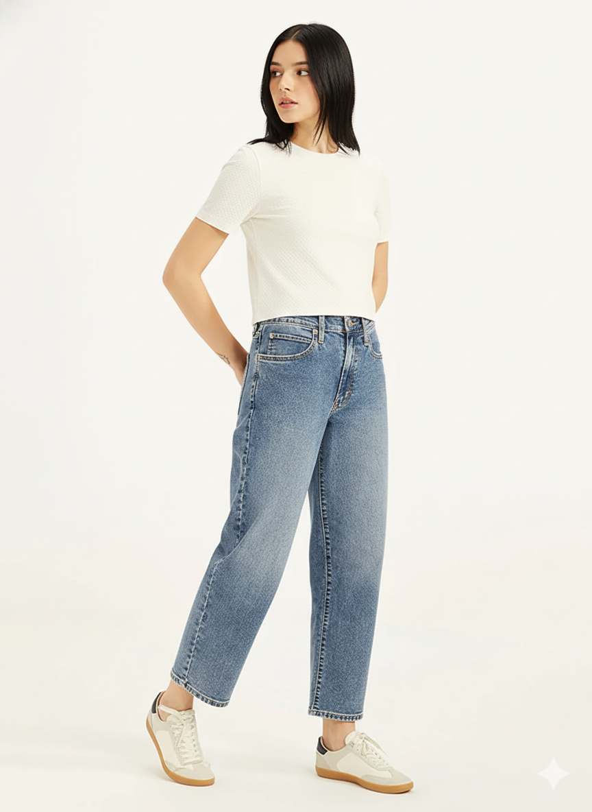 Women's 114 Blue Baggy Fit Mid Rise Jeans (100% Cotton)