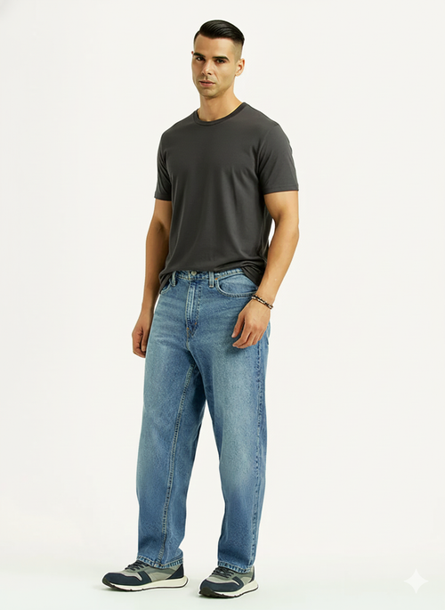 Men's 115 Light Blue Loose Fit Mid Rise Jeans (100% Cotton)